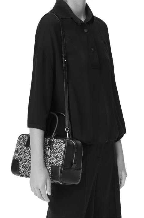 Loewe Amazona 28 bag in Anagram jacquard and calfskin 688V168 Women Navy/Black