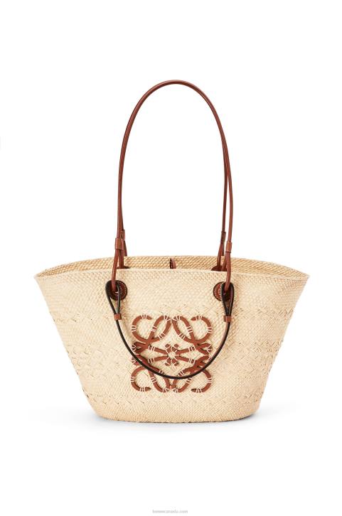 Loewe Anagram Basket bag in iraca palm and calfskin 688V18 Women Natural/Tan