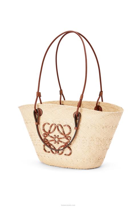 Loewe Anagram Basket bag in iraca palm and calfskin 688V18 Women Natural/Tan