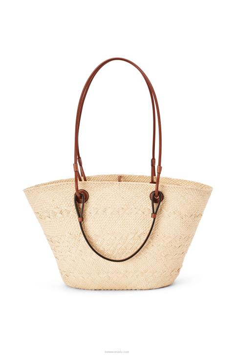 Loewe Anagram Basket bag in iraca palm and calfskin 688V18 Women Natural/Tan