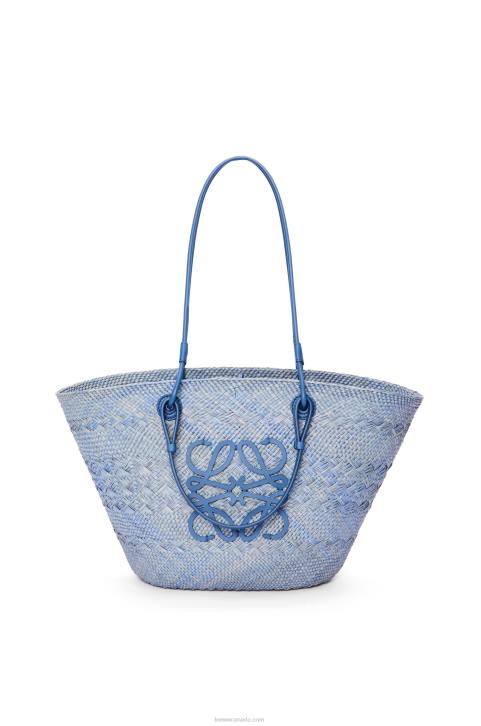 Loewe Anagram Basket bag in iraca palm and calfskin 688V1 Women Denim Blue