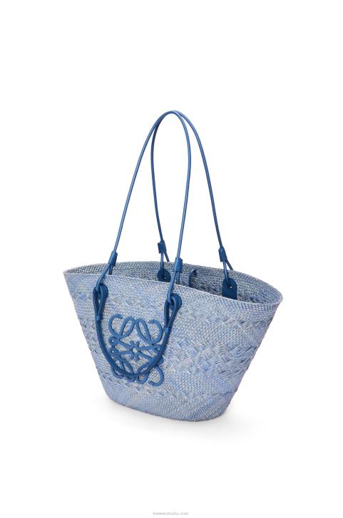 Loewe Anagram Basket bag in iraca palm and calfskin 688V1 Women Denim Blue