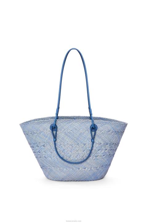 Loewe Anagram Basket bag in iraca palm and calfskin 688V1 Women Denim Blue