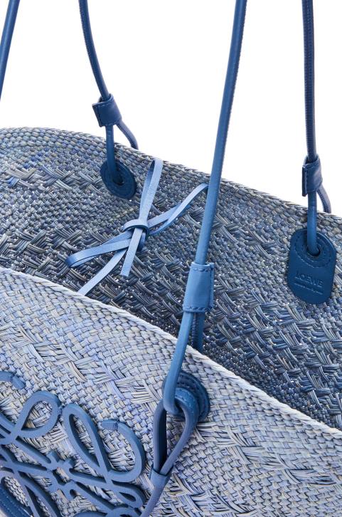 Loewe Anagram Basket bag in iraca palm and calfskin 688V1 Women Denim Blue