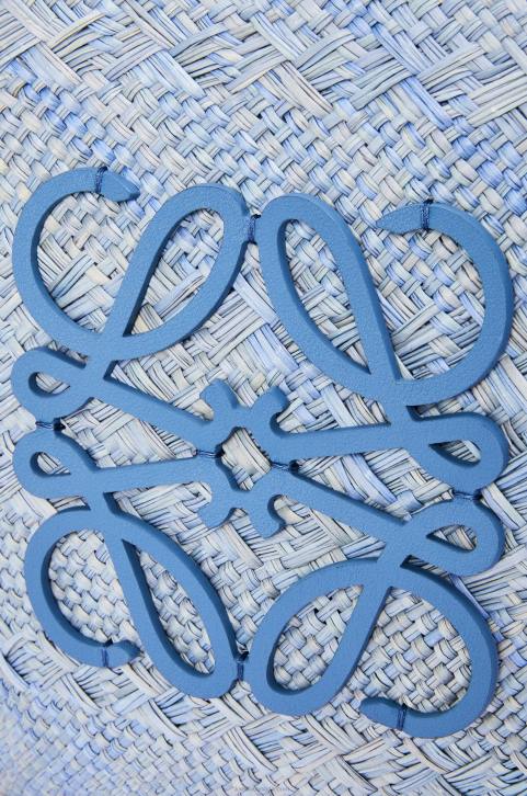 Loewe Anagram Basket bag in iraca palm and calfskin 688V1 Women Denim Blue