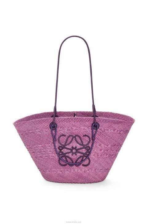 Loewe Anagram Basket bag in iraca palm and calfskin 688V83 Women Purple