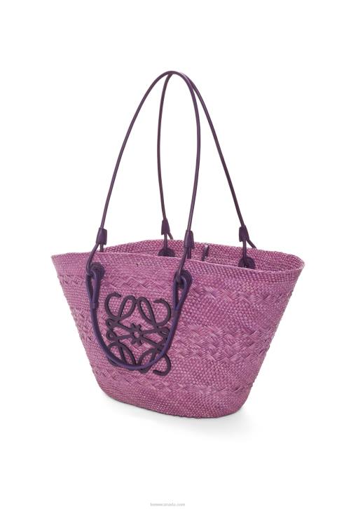 Loewe Anagram Basket bag in iraca palm and calfskin 688V83 Women Purple