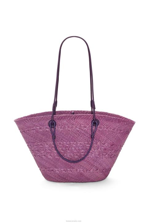 Loewe Anagram Basket bag in iraca palm and calfskin 688V83 Women Purple