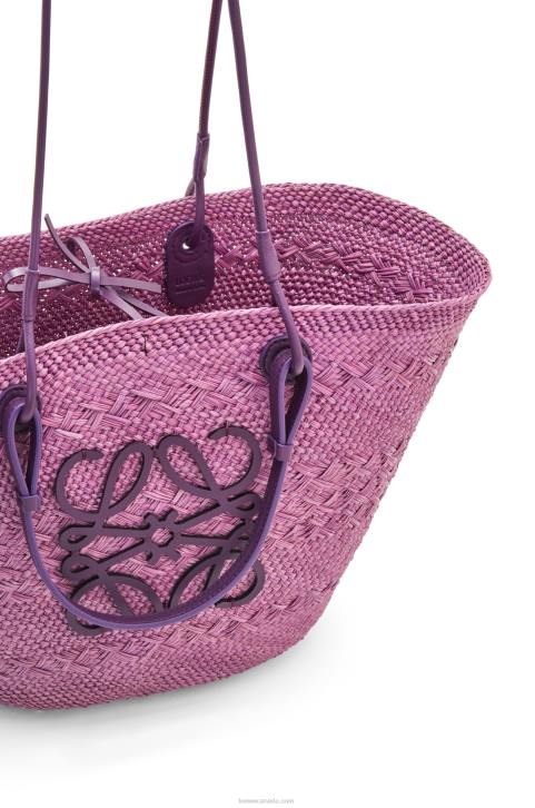 Loewe Anagram Basket bag in iraca palm and calfskin 688V83 Women Purple