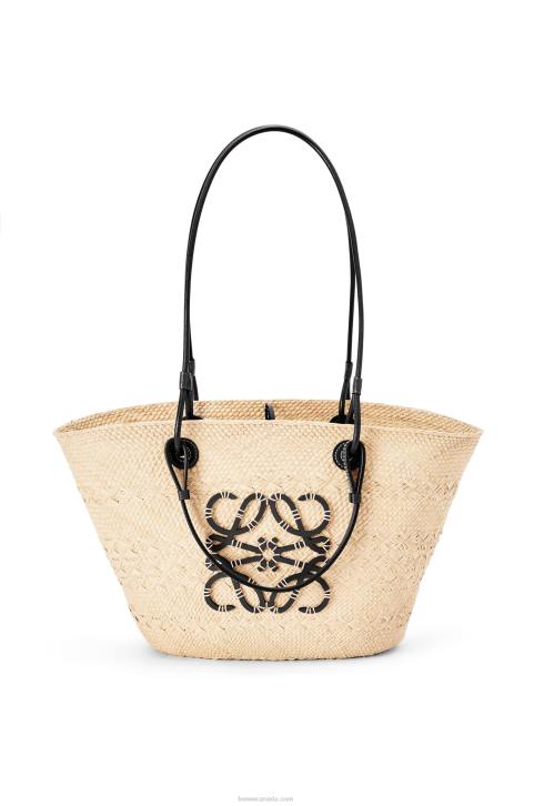 Loewe Anagram Basket bag in iraca palm and calfskin 688V86 Women Natural/Black