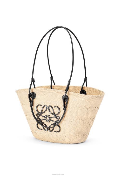 Loewe Anagram Basket bag in iraca palm and calfskin 688V86 Women Natural/Black
