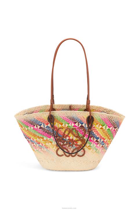 Loewe Anagram Basket bag in rainbow iraca palm and calfskin 688V106 Women Multicolor/Tan