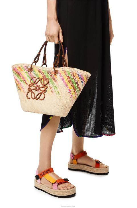 Loewe Anagram Basket bag in rainbow iraca palm and calfskin 688V106 Women Multicolor/Tan