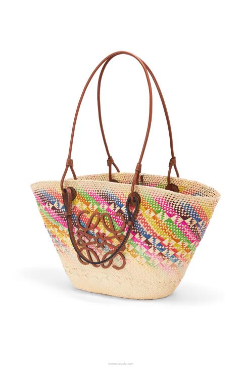 Loewe Anagram Basket bag in rainbow iraca palm and calfskin 688V106 Women Multicolor/Tan