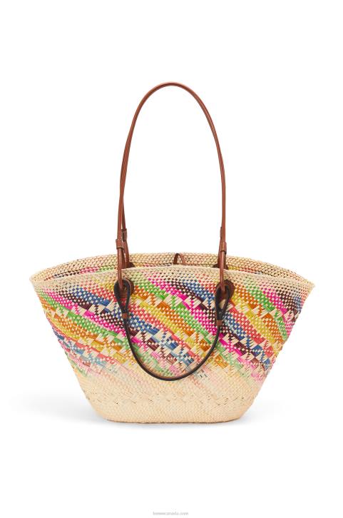 Loewe Anagram Basket bag in rainbow iraca palm and calfskin 688V106 Women Multicolor/Tan
