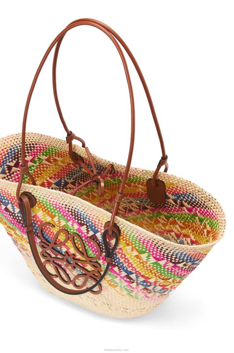 Loewe Anagram Basket bag in rainbow iraca palm and calfskin 688V106 Women Multicolor/Tan