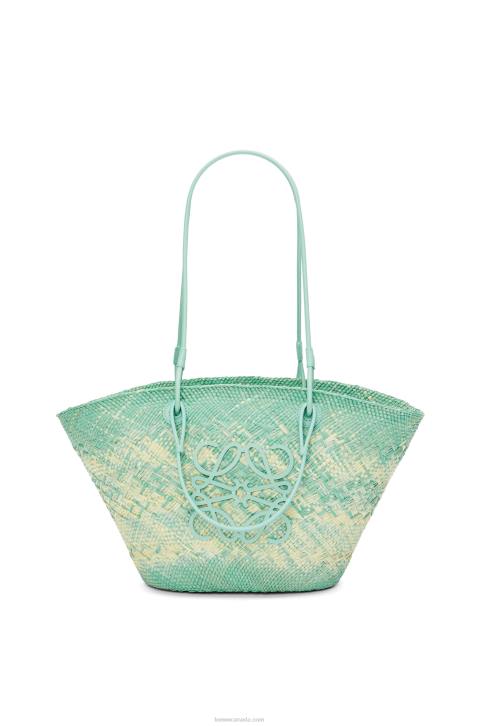 Loewe Anagram basket bag in iraca palm and calfskin 688V55 Women Fresh Mint