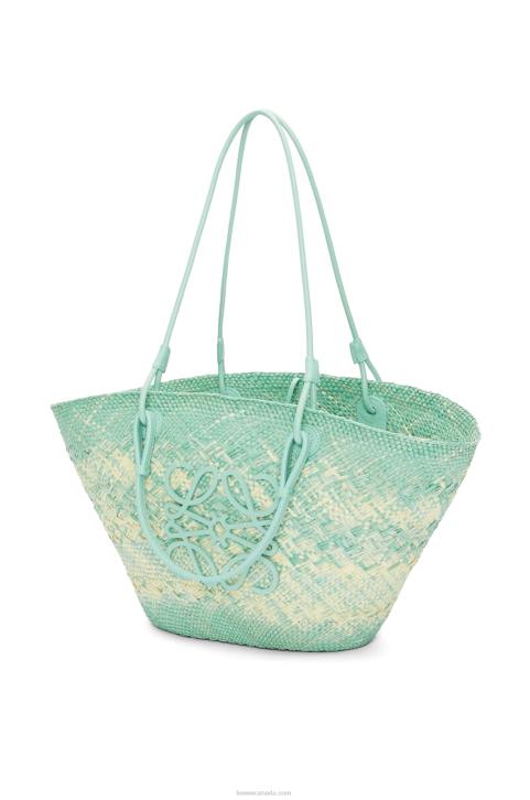 Loewe Anagram basket bag in iraca palm and calfskin 688V55 Women Fresh Mint
