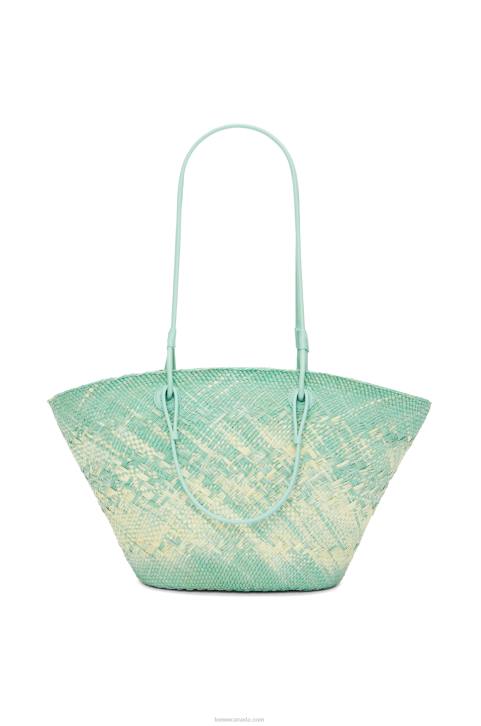 Loewe Anagram basket bag in iraca palm and calfskin 688V55 Women Fresh Mint