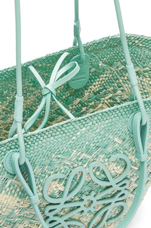 Loewe Anagram basket bag in iraca palm and calfskin 688V55 Women Fresh Mint