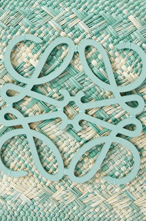 Loewe Anagram basket bag in iraca palm and calfskin 688V55 Women Fresh Mint