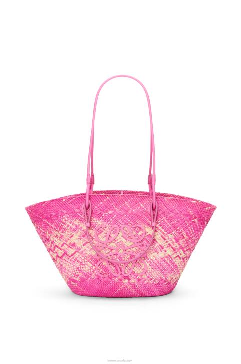 Loewe Anagram basket bag in iraca palm and calfskin 688V70 Women Fuchsia