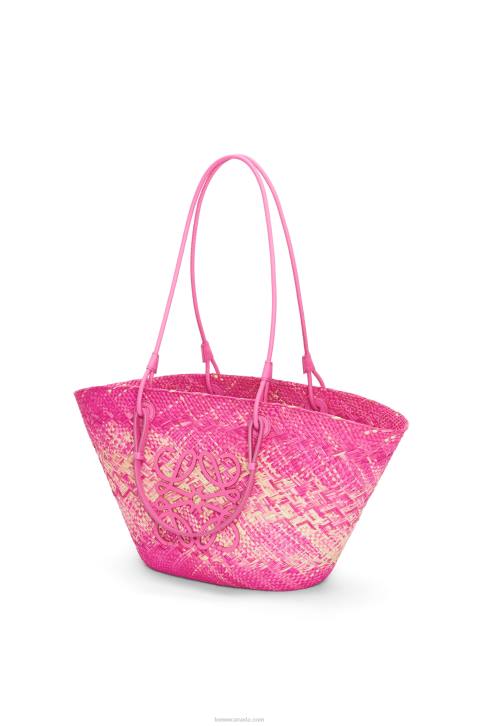 Loewe Anagram basket bag in iraca palm and calfskin 688V70 Women Fuchsia