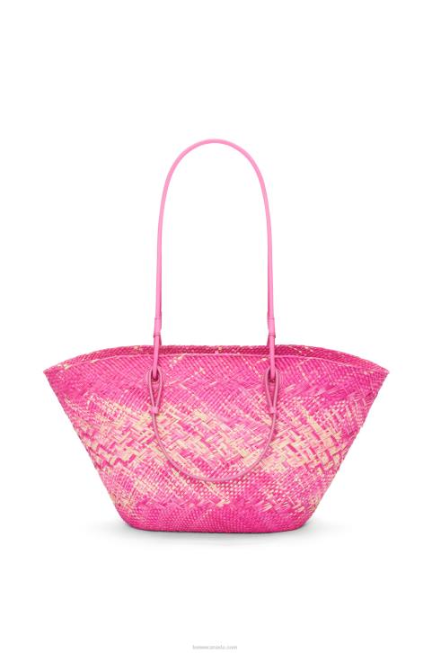 Loewe Anagram basket bag in iraca palm and calfskin 688V70 Women Fuchsia