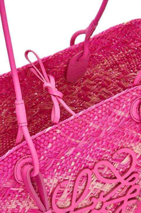 Loewe Anagram basket bag in iraca palm and calfskin 688V70 Women Fuchsia