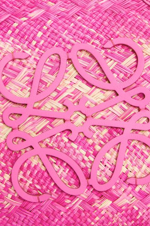 Loewe Anagram basket bag in iraca palm and calfskin 688V70 Women Fuchsia