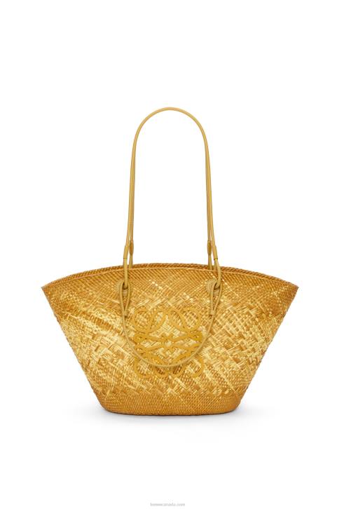 Loewe Anagram basket bag in iraca palm and calfskin 688V7 Women Ochre
