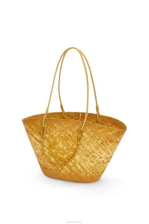 Loewe Anagram basket bag in iraca palm and calfskin 688V7 Women Ochre
