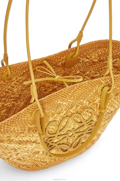 Loewe Anagram basket bag in iraca palm and calfskin 688V7 Women Ochre