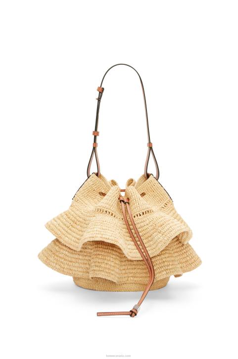 Loewe Balloon Ruffles bag in raffia and calfskin 688V39 Women Natural/Tan