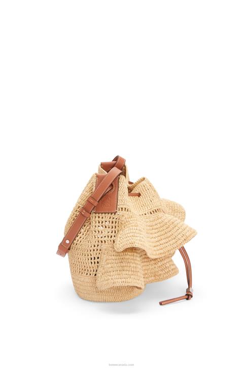 Loewe Balloon Ruffles bag in raffia and calfskin 688V39 Women Natural/Tan