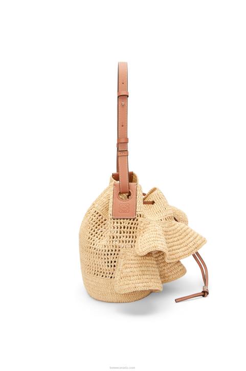 Loewe Balloon Ruffles bag in raffia and calfskin 688V39 Women Natural/Tan