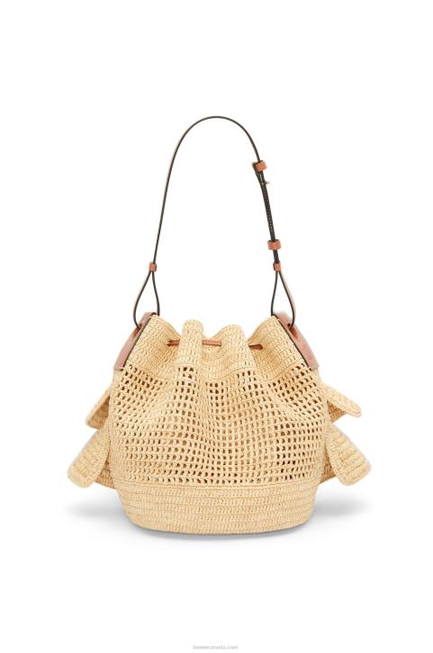 Loewe Balloon Ruffles bag in raffia and calfskin 688V39 Women Natural/Tan