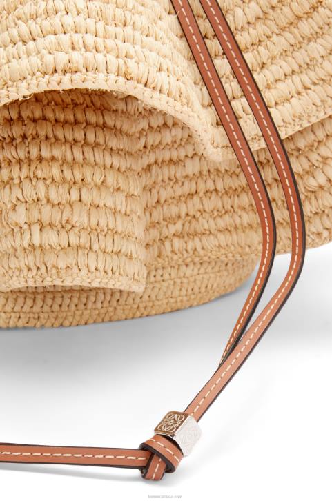 Loewe Balloon Ruffles bag in raffia and calfskin 688V39 Women Natural/Tan