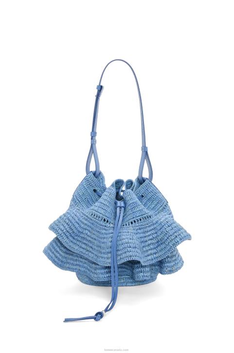 Loewe Balloon Ruffles bag in raffia and calfskin 688V3 Women Denim Blue