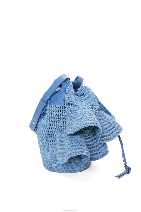 Loewe Balloon Ruffles bag in raffia and calfskin 688V3 Women Denim Blue