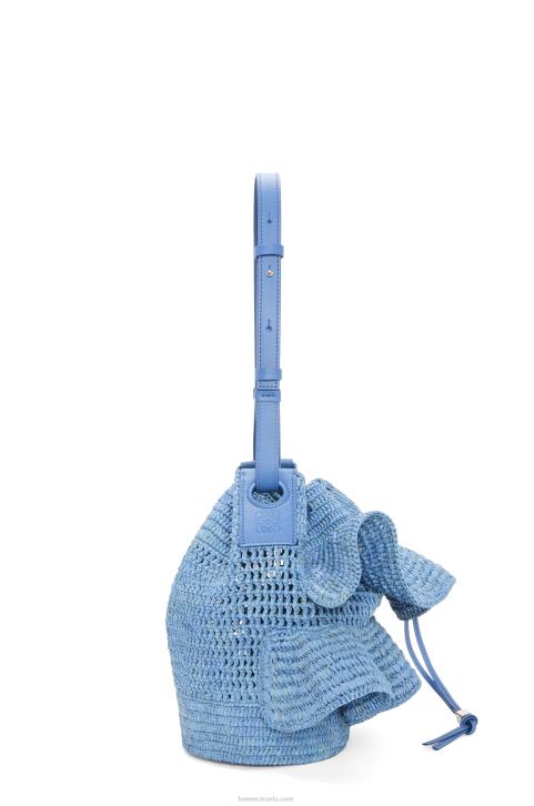 Loewe Balloon Ruffles bag in raffia and calfskin 688V3 Women Denim Blue