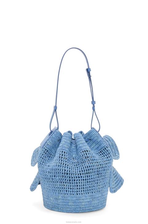 Loewe Balloon Ruffles bag in raffia and calfskin 688V3 Women Denim Blue
