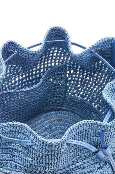 Loewe Balloon Ruffles bag in raffia and calfskin 688V3 Women Denim Blue