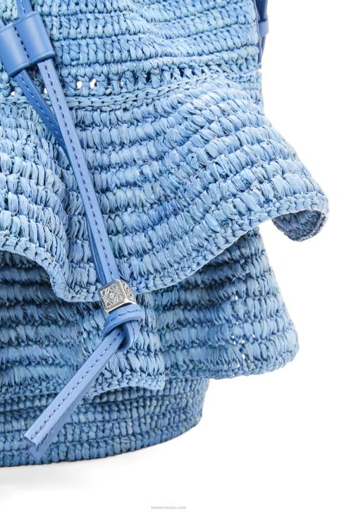 Loewe Balloon Ruffles bag in raffia and calfskin 688V3 Women Denim Blue