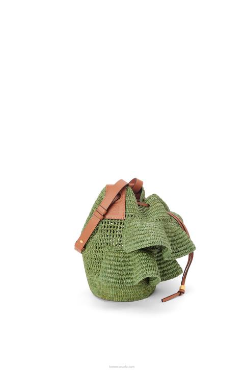 Loewe Balloon Ruffles bag in raffia and calfskin 688V66 Women Green/Tan