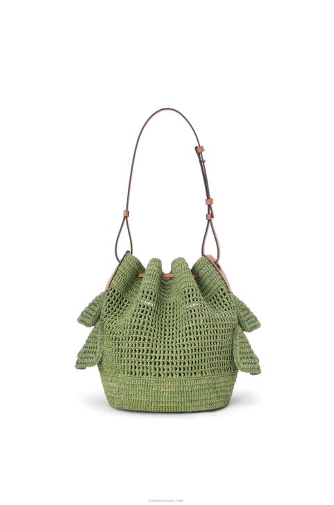 Loewe Balloon Ruffles bag in raffia and calfskin 688V66 Women Green/Tan
