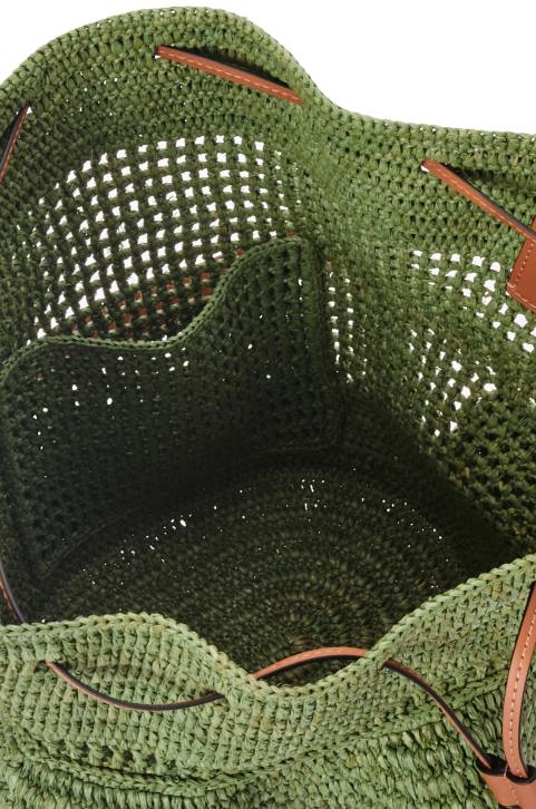 Loewe Balloon Ruffles bag in raffia and calfskin 688V66 Women Green/Tan