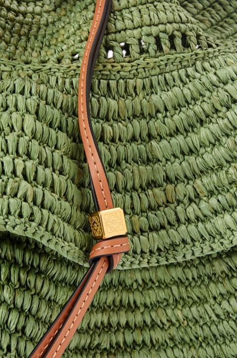 Loewe Balloon Ruffles bag in raffia and calfskin 688V66 Women Green/Tan