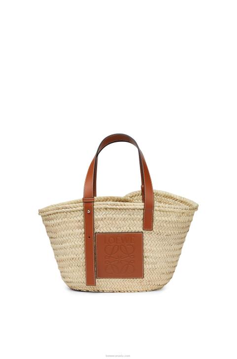 Loewe Basket bag in palm leaf and calfskin 688V21 Women Natural/Tan