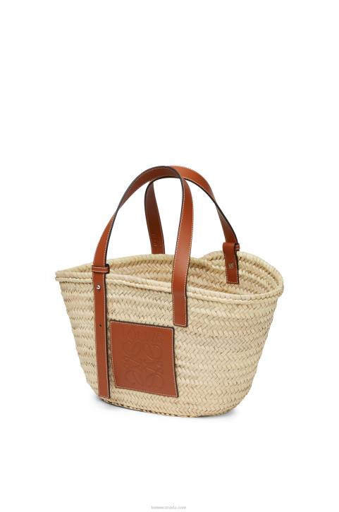Loewe Basket bag in palm leaf and calfskin 688V21 Women Natural/Tan